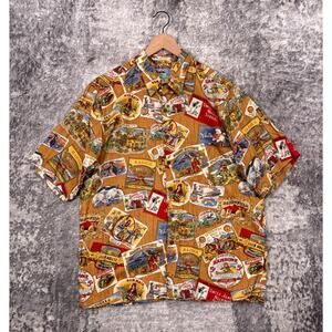 Reyn Spooner Shirt Large Mens Smokin Joe Cigar Box Aloha Hawaiian Tropical